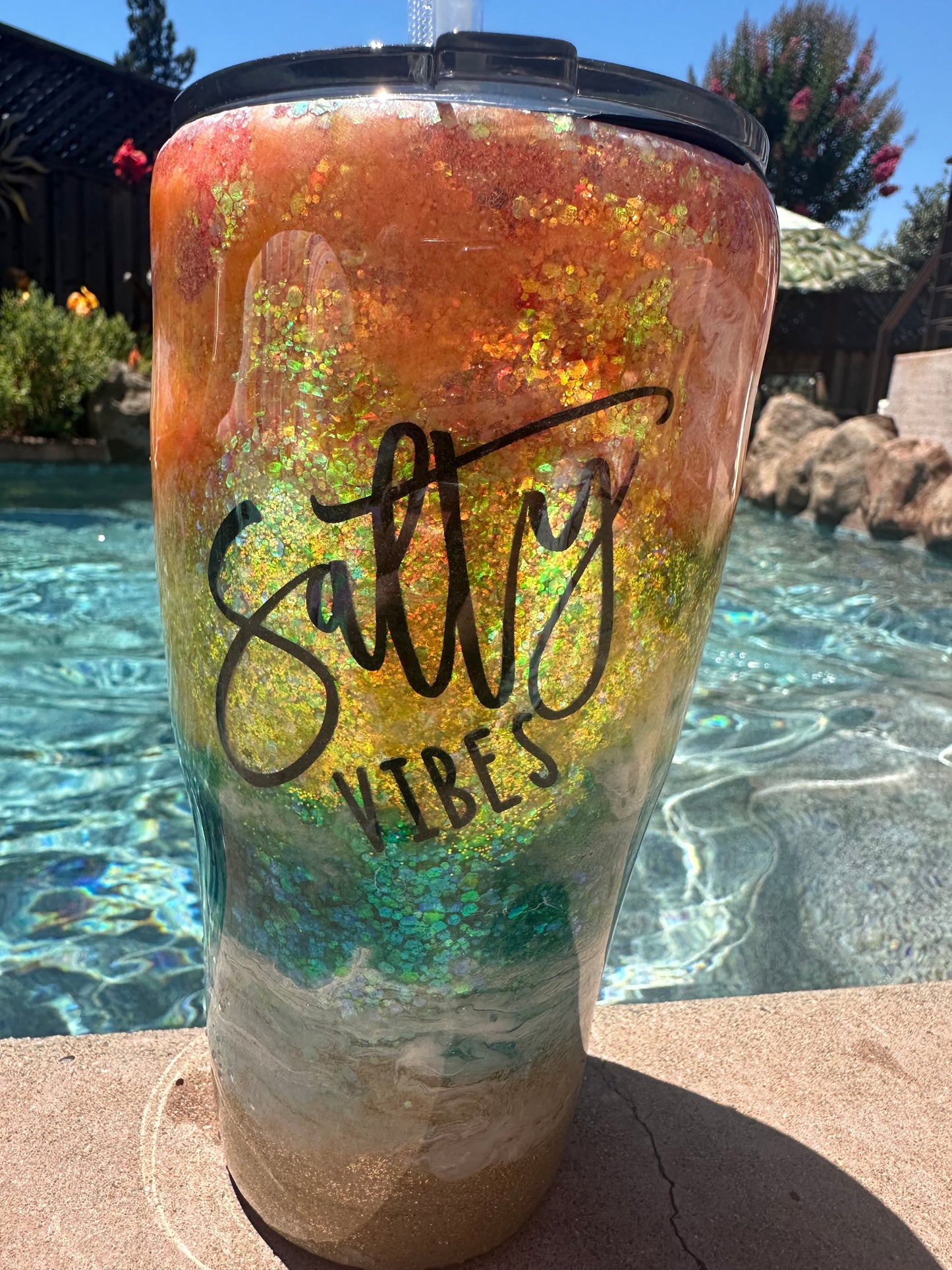 30 oz modern curve glittered Salty Beach